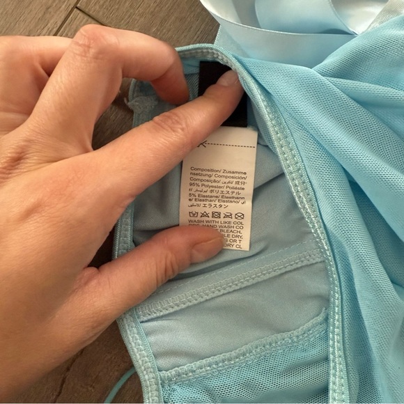 Light Blue Satin Lace-Up Crop Top with Ribbon Straps - Picture 9 of 9